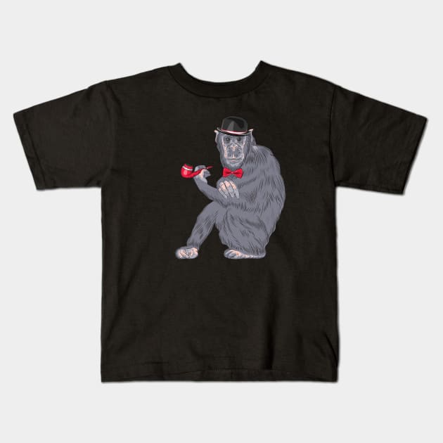 Hipster monkey with tobacco pipe Kids T-Shirt by kavalenkava